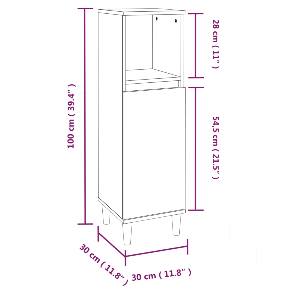 vidaXL Шкаф за баня, бял гланц, 30x30x100 см, инженерно дърво