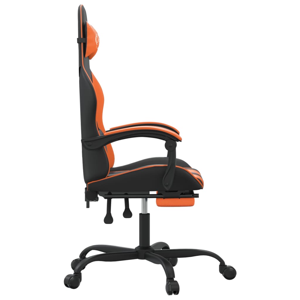 vidaXL Гейминг стол с опора за крака, черно и оранжев, изкуствена кожа