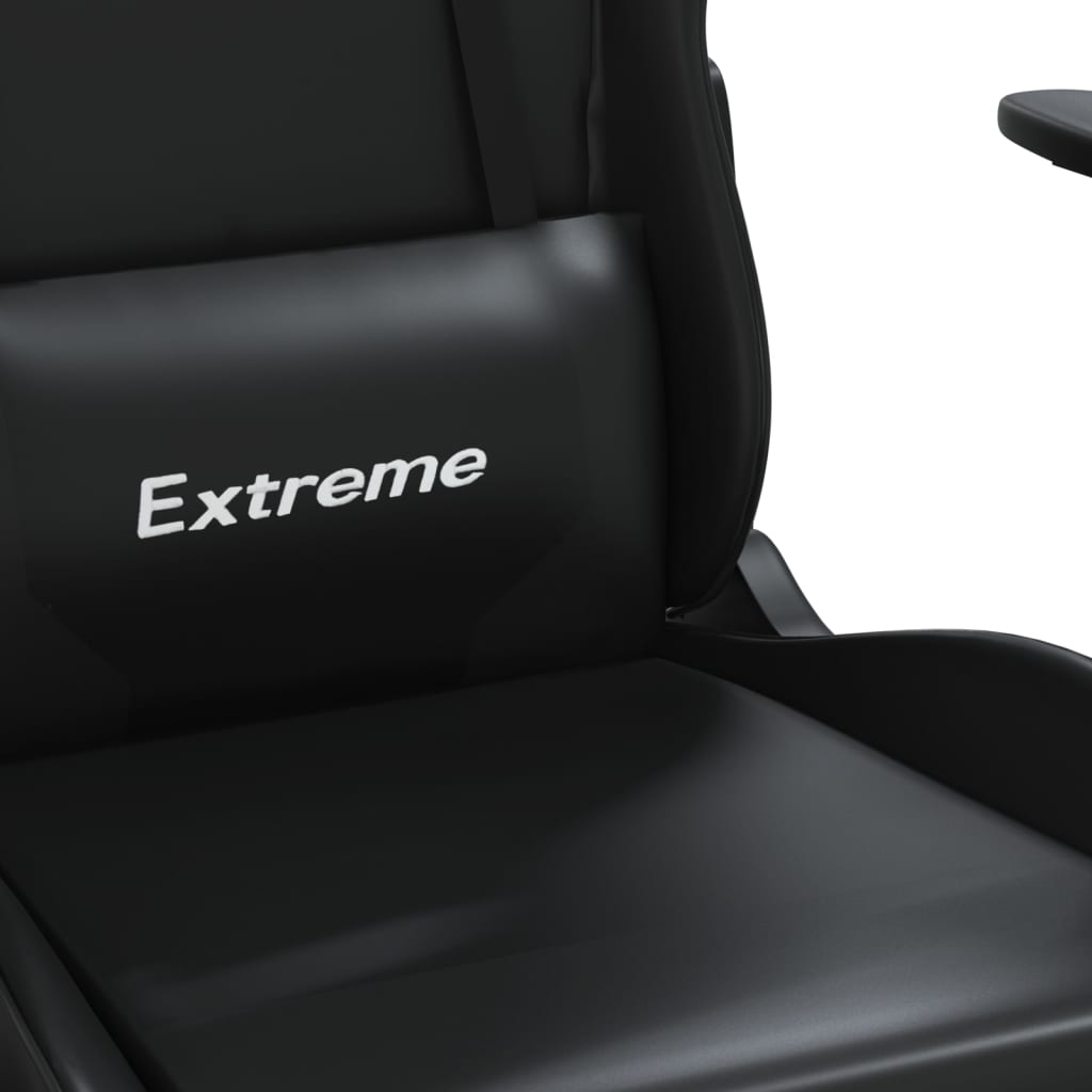 vidaXL Гейминг стол с опора за крака, черен, изкуствена кожа
