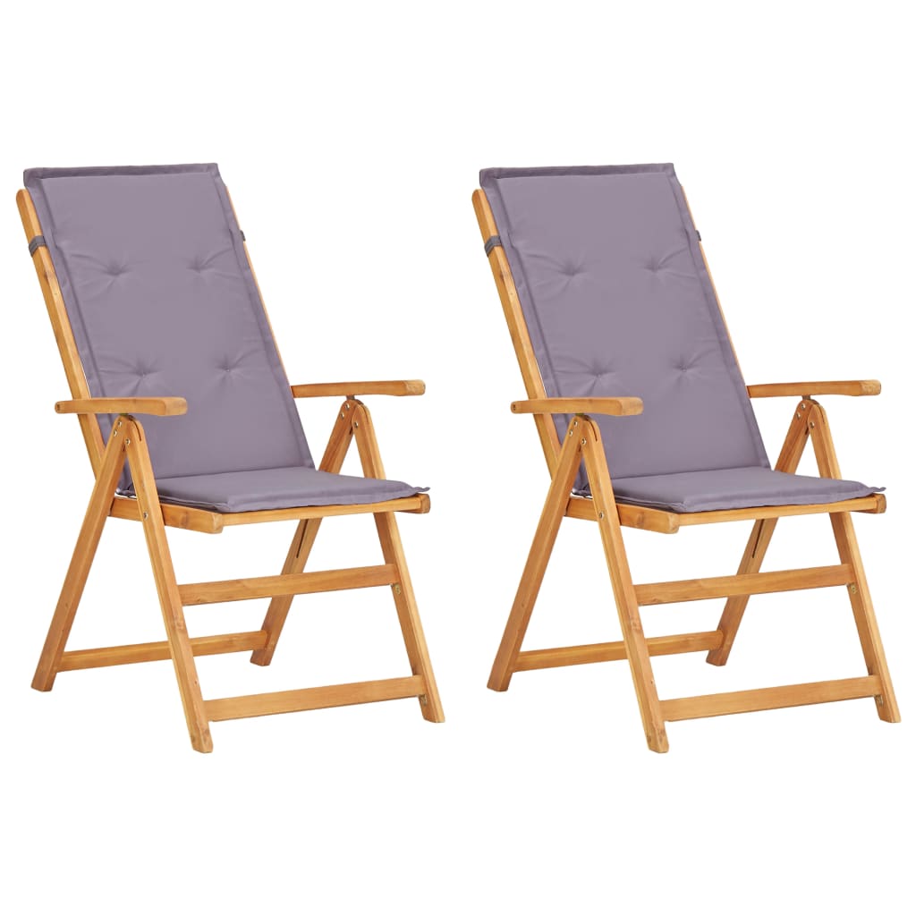 vidaXL Накланящи се градински столове, 2 бр, кафяви, акация масив