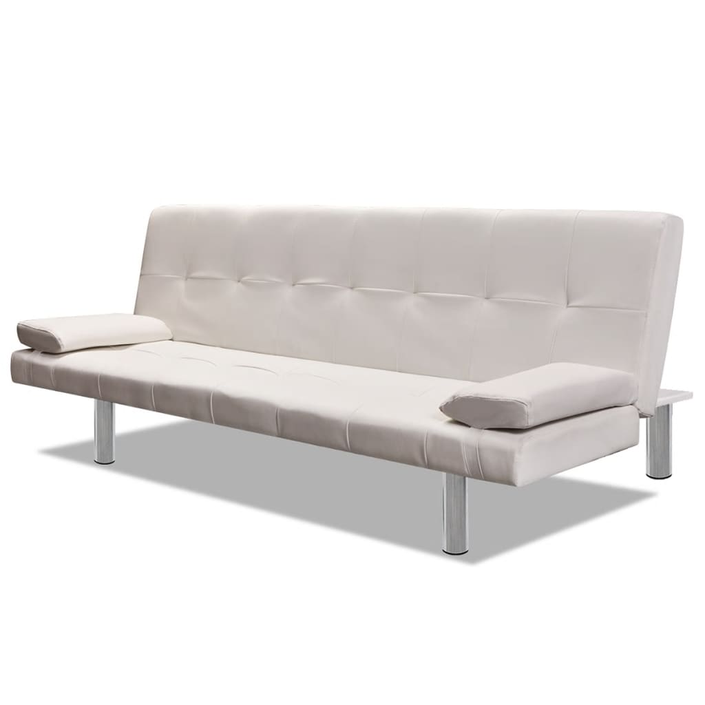 vidaXL Разтегателен диван с две възглавници, изкуствена кожа, кремав