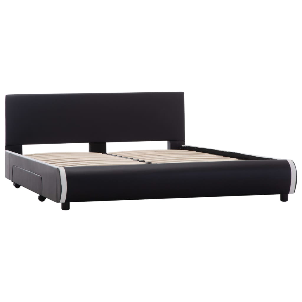 vidaXL Рамка за легло с чекмеджета, черна, изкуствена кожа, 140x200 cм