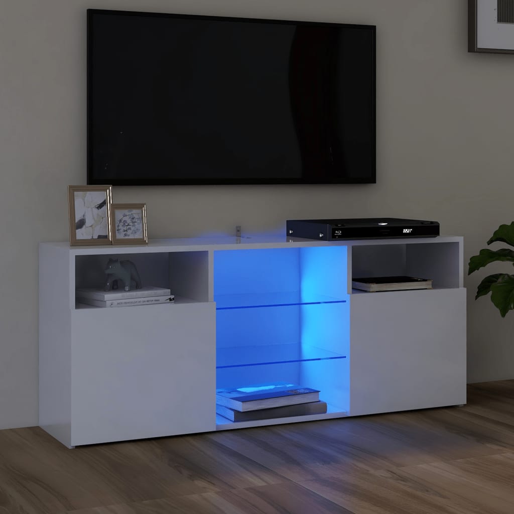 vidaXL ТВ шкаф с LED осветление, бял гланц, 120x30x50 см