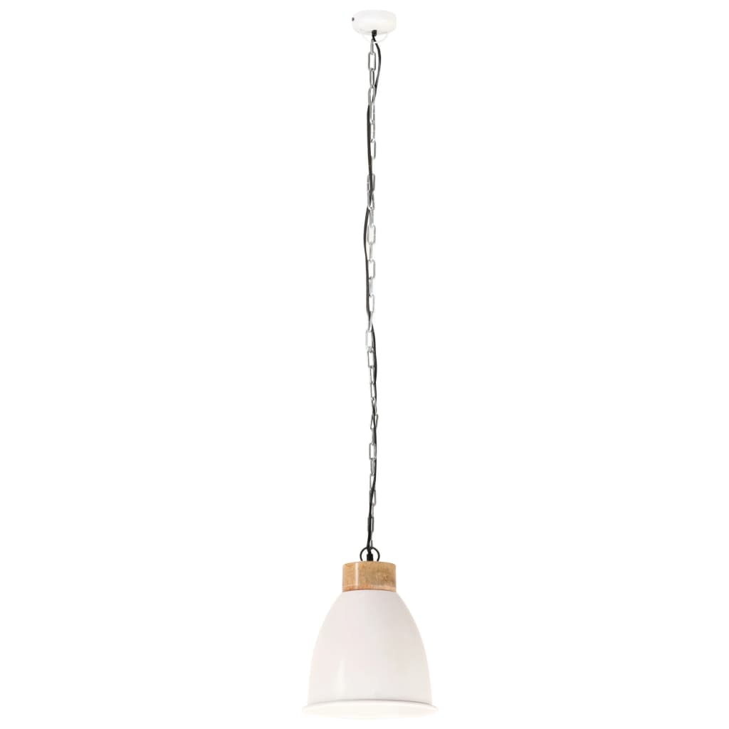 vidaXL Индустриална пенделна лампа бяла желязо и дърво масив 23 см E27