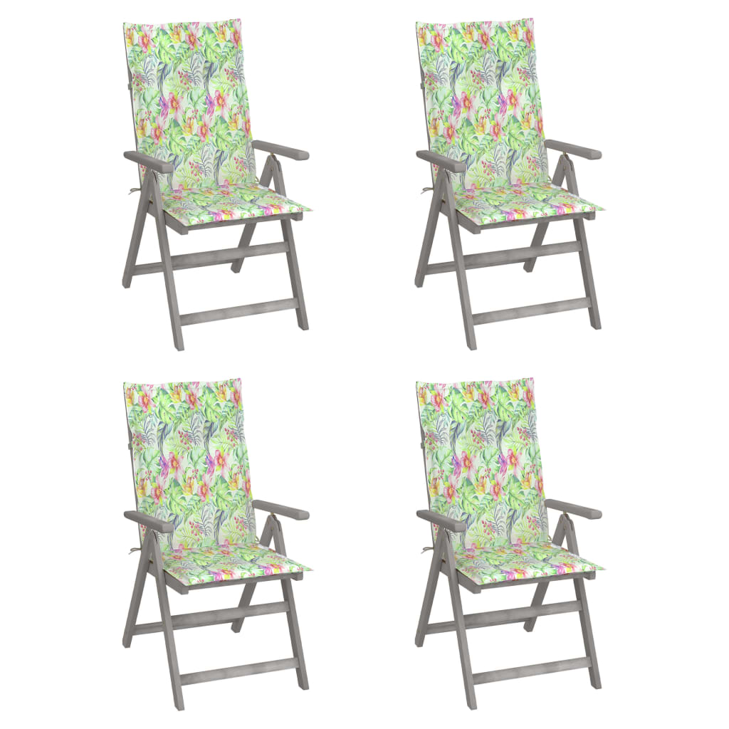 vidaXL Градински накланящи се столове 4 бр с възглавници акация масив