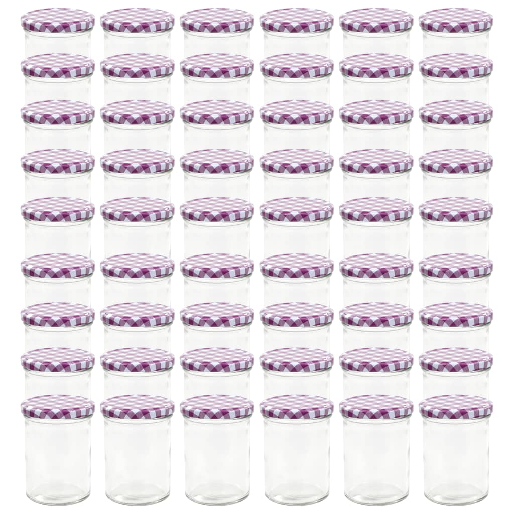 vidaXL Стъклени буркани за сладко с бяло-лилави капачки 48 бр 400 мл