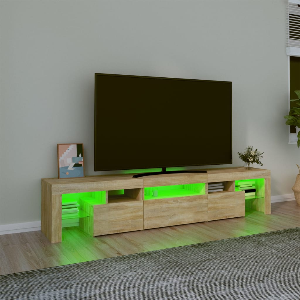 vidaXL ТВ шкаф с LED осветление, дъб сонома, 200x36,5x40 см