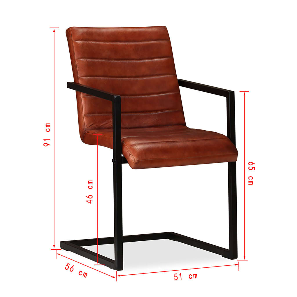 vidaXL Трапезни столове, 2 бр, кафяви, естествена кожа