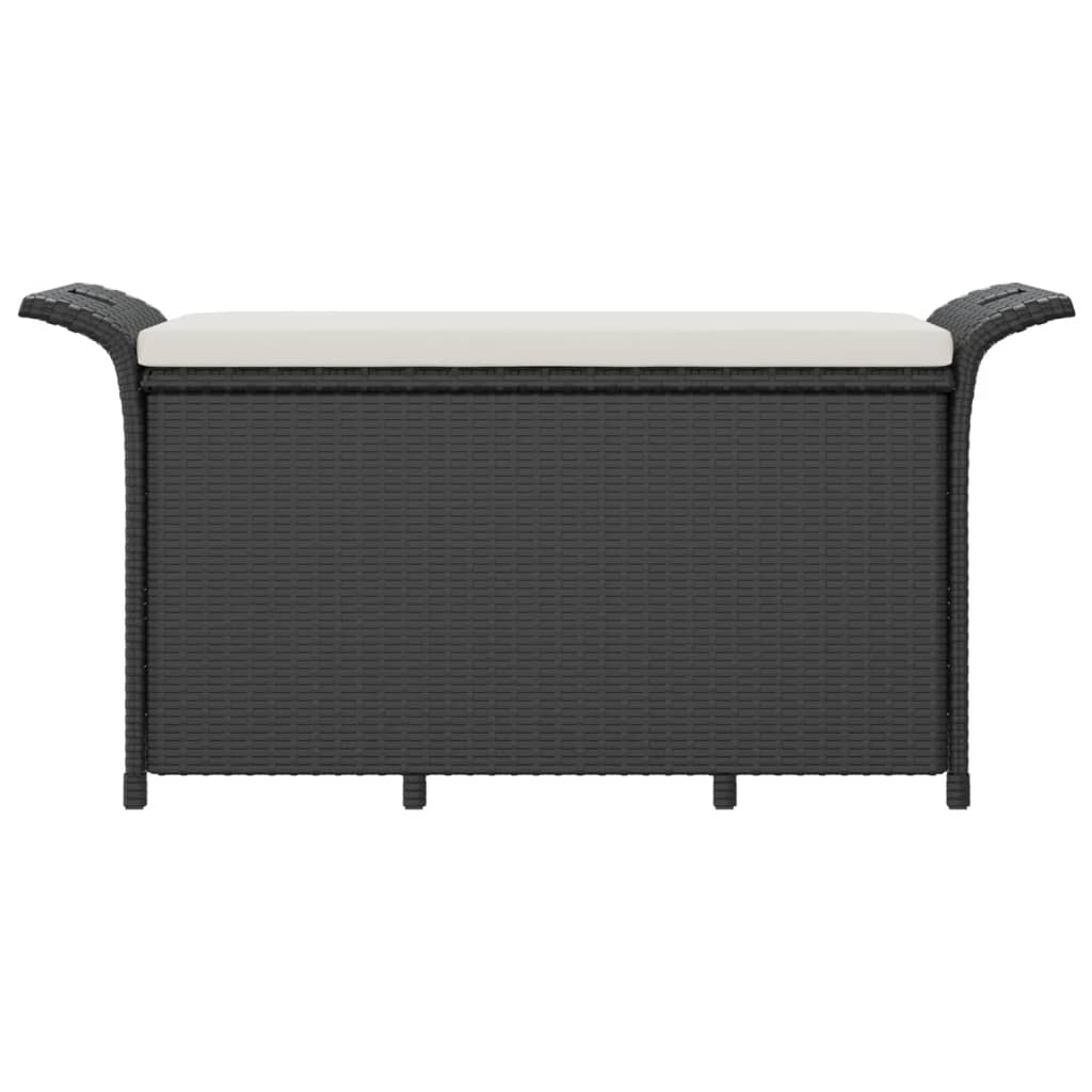 vidaXL Градинска пейка с възглавница, черна, 116x46x57 см, полиратан