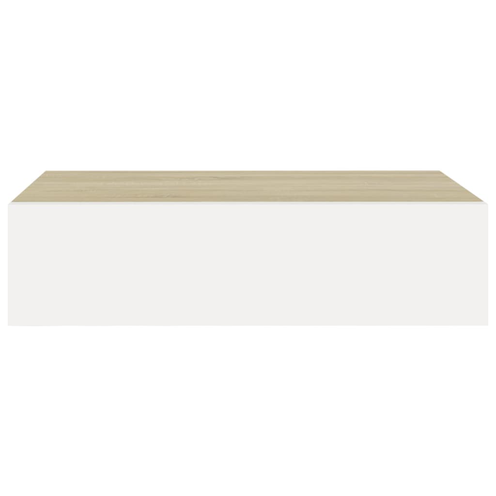 vidaXL Стенен рафт с чекмедже, дъб и бял, 40x23,5x10 см, МДФ