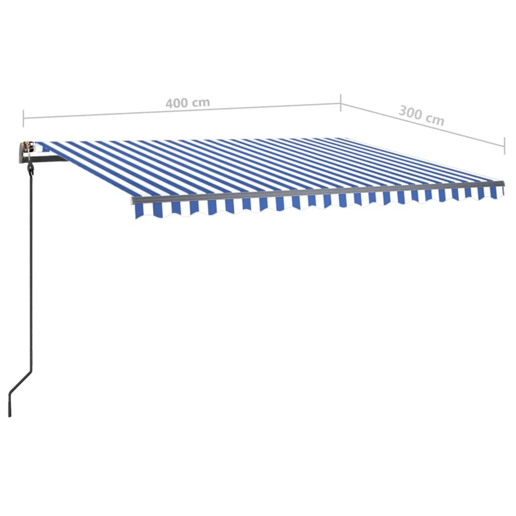 vidaXL Автоматично прибиращ се сенник с прътове, 4x3 м, синьо и бяло