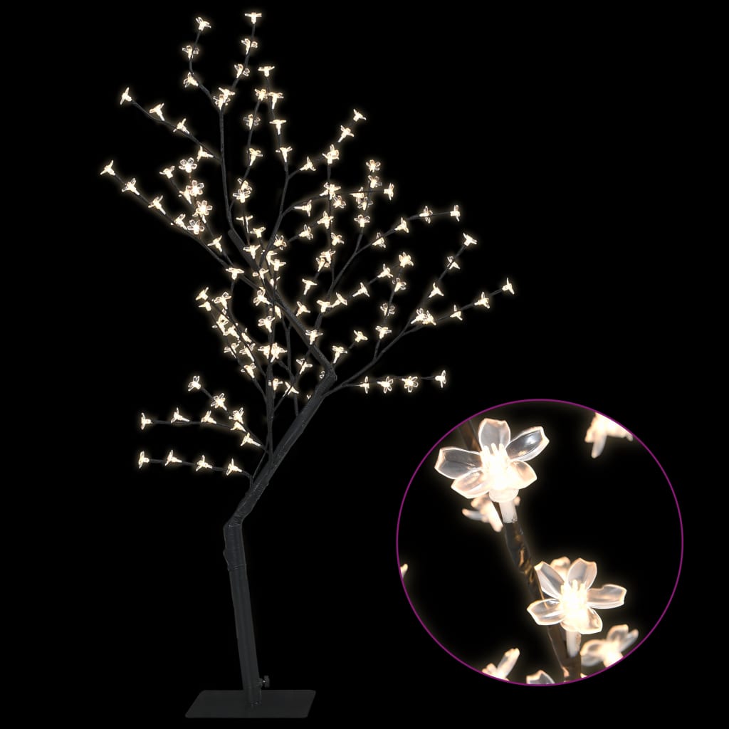 vidaXL Коледно дърво, 128 топло бели LED, разцъфнала череша, 120 см
