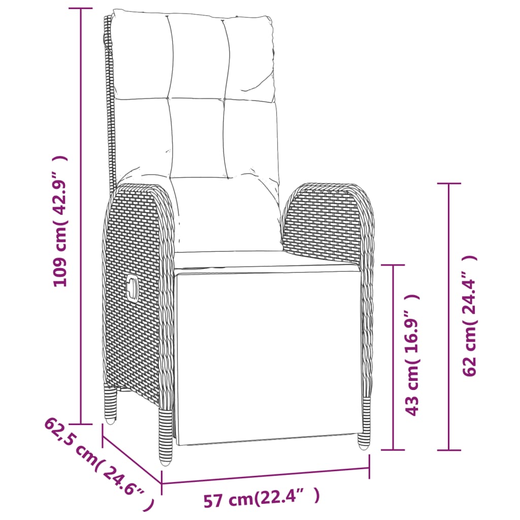 vidaXL Градински накланящи се столове 2 бр с маса черен полиратан
