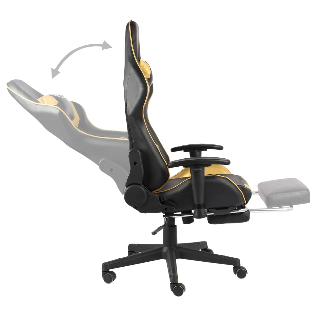 vidaXL Въртящ геймърски стол с подложка за крака, златист, PVC