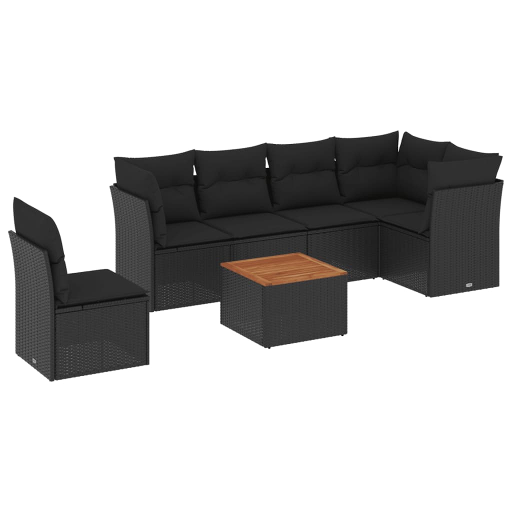 vidaXL Градински комплект диван с възглавници 7 части черен полиратан