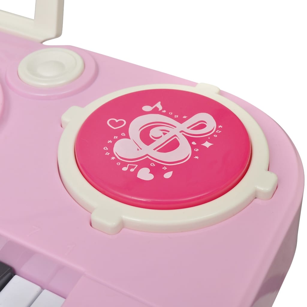 Детско пиано с 37 клавиша, стол и микрофон, розов цвят