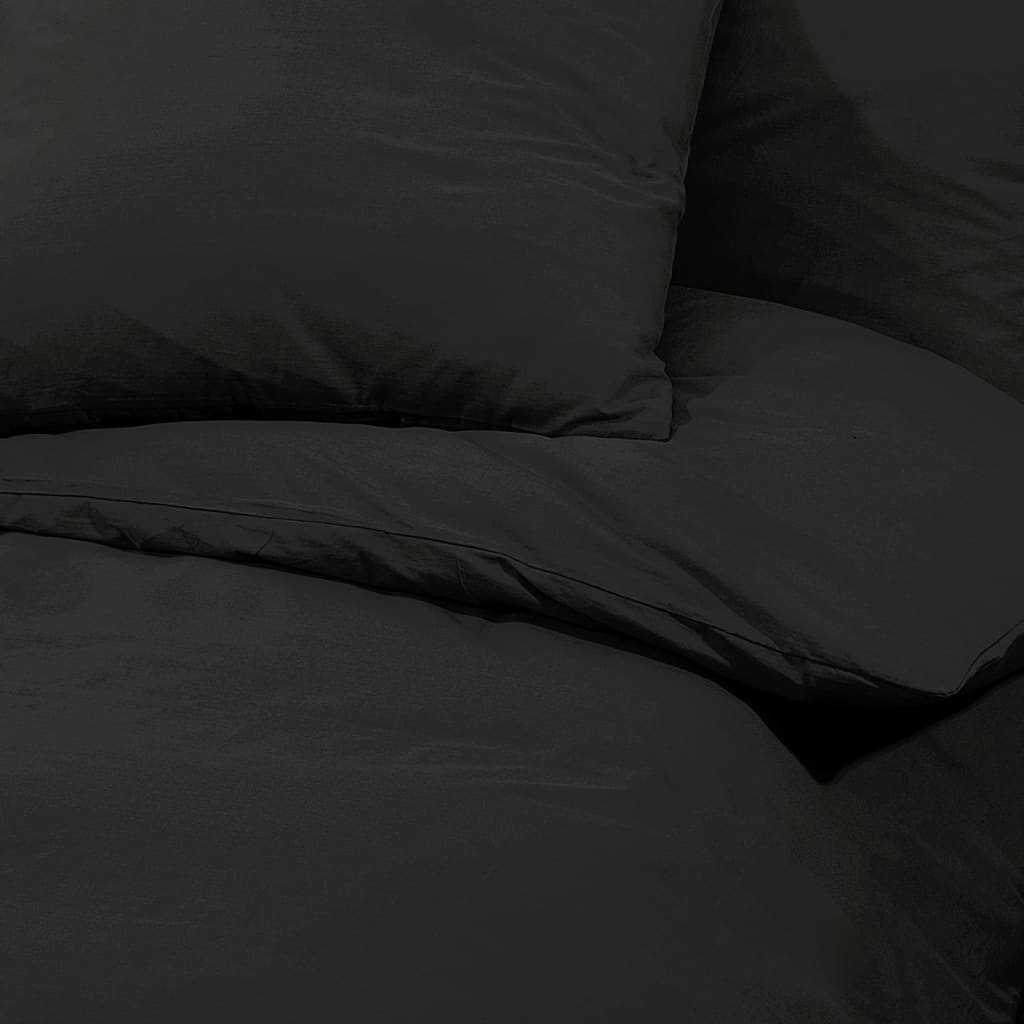 vidaXL Комплект спално бельо, черно, 140x200 см, памук
