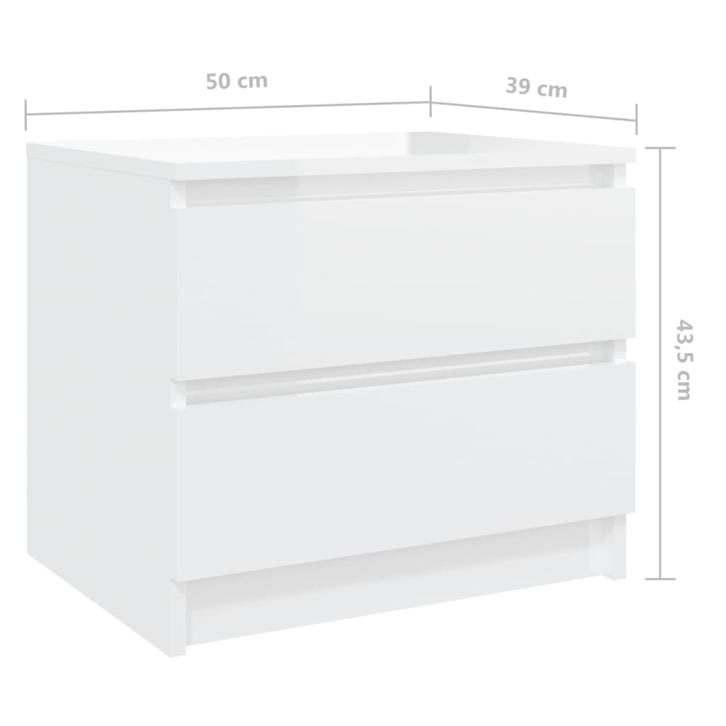 vidaXL Нощно шкафче, 2 бр, бял гланц, 50x39x43,5 см, ПДЧ