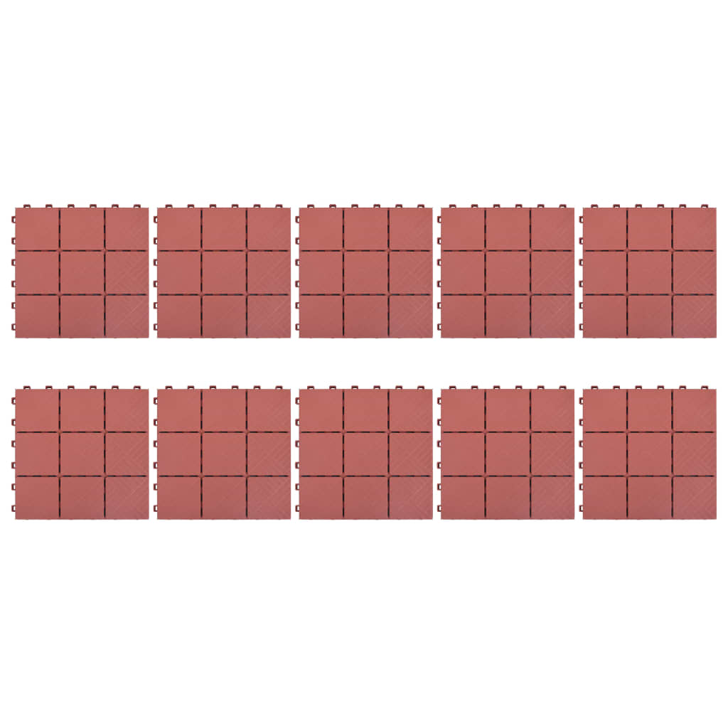 vidaXL Декинг плочки, 10 бр, червени, 30,5x30,5 см, пластмаса