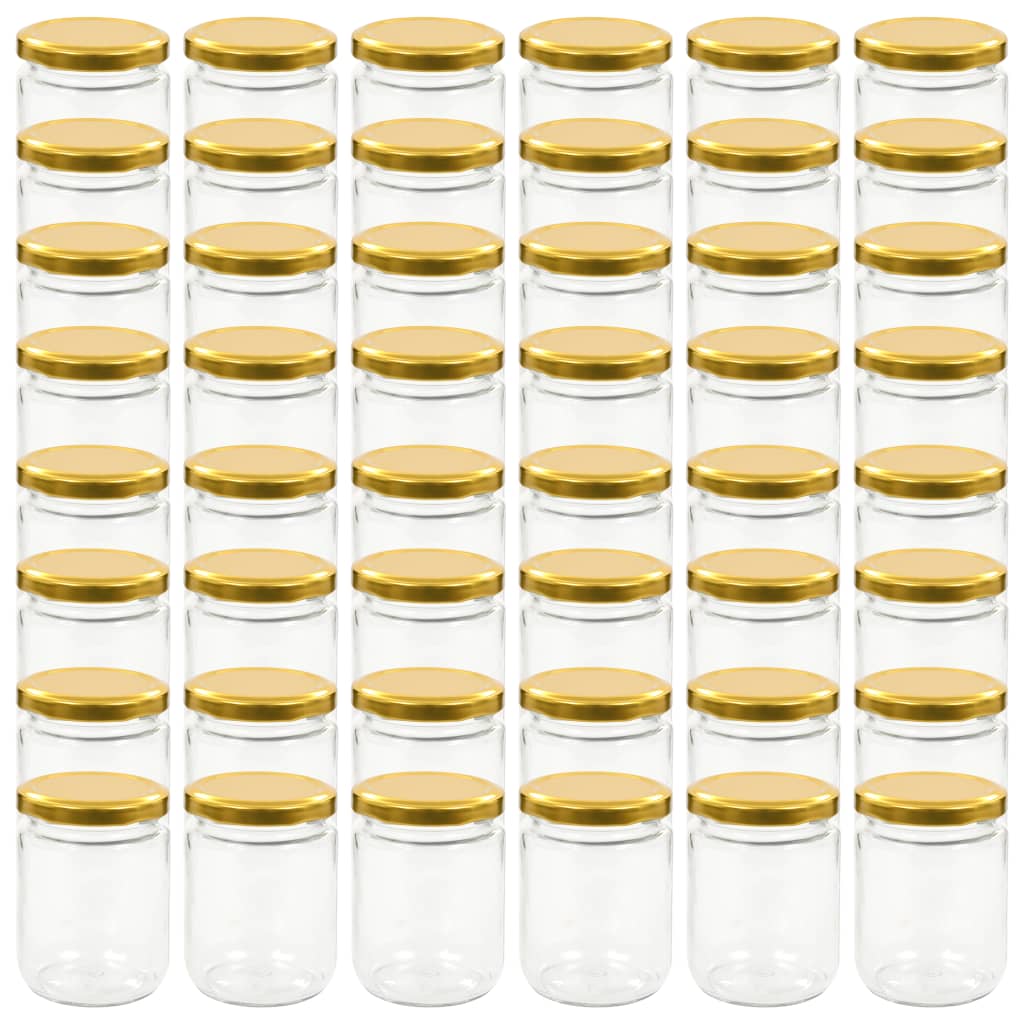 vidaXL Стъклени буркани за сладко със златисти капачки, 48 бр, 230 мл