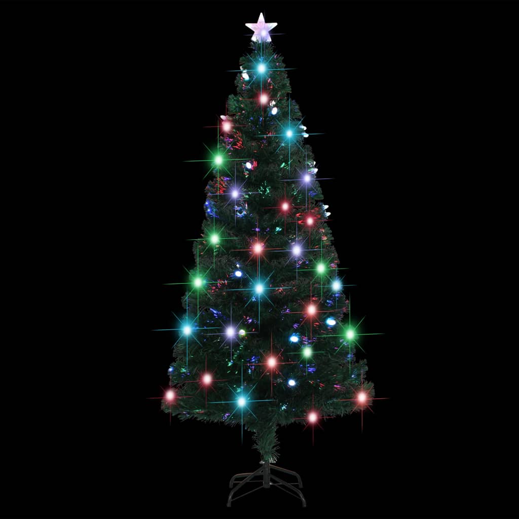 vidaXL Готова осветена коледна елха със стойка 180 см оптично влакно
