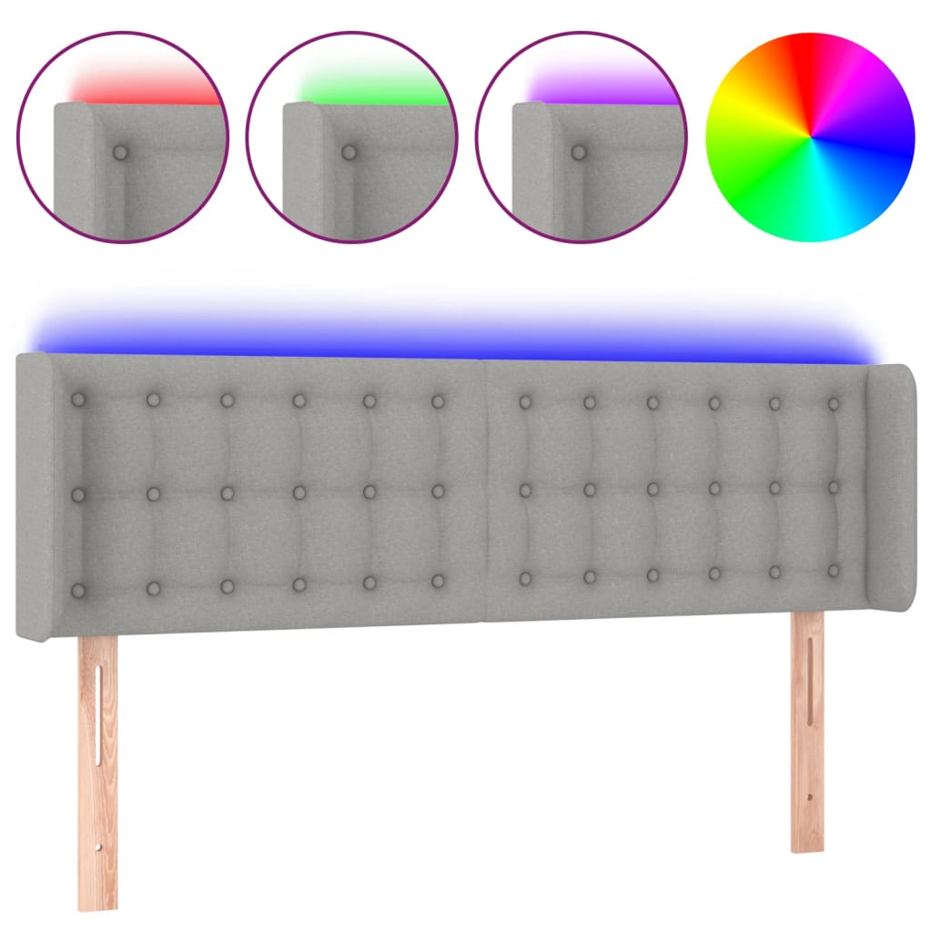 vidaXL LED горна табла за легло, светлосива, 147x16x78/88 см, плат