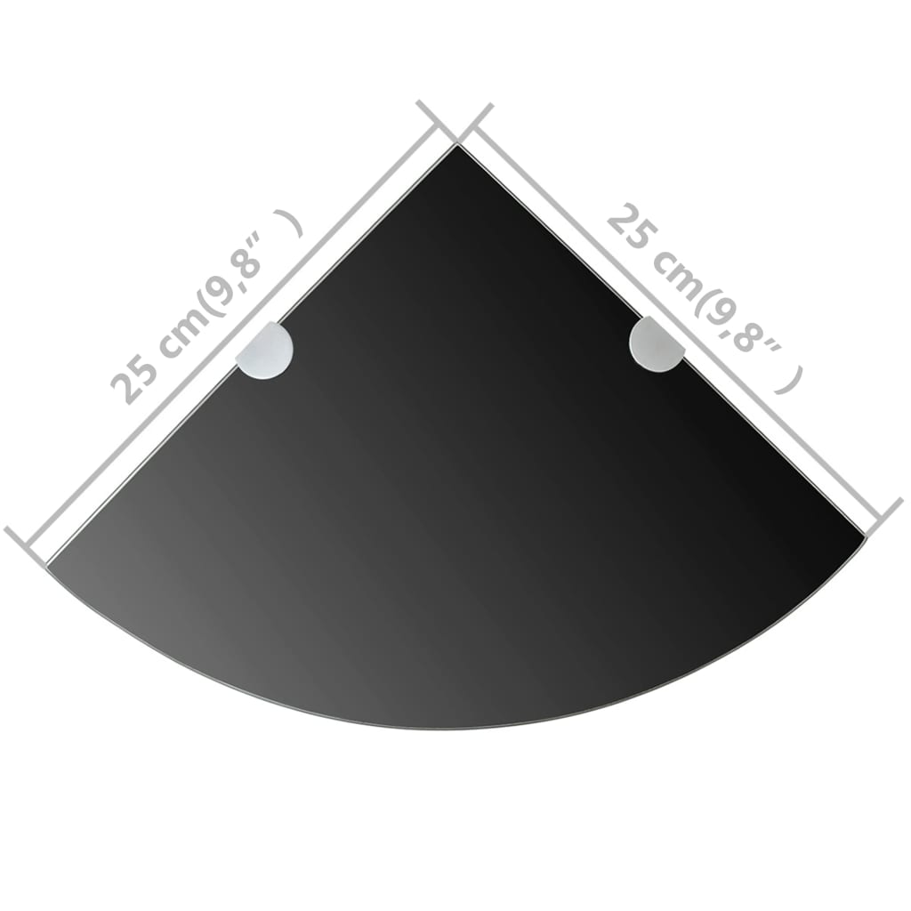vidaXL Ъглови рафтове, 2 бр, черно стъкло с държачи хром, 25x25 см
