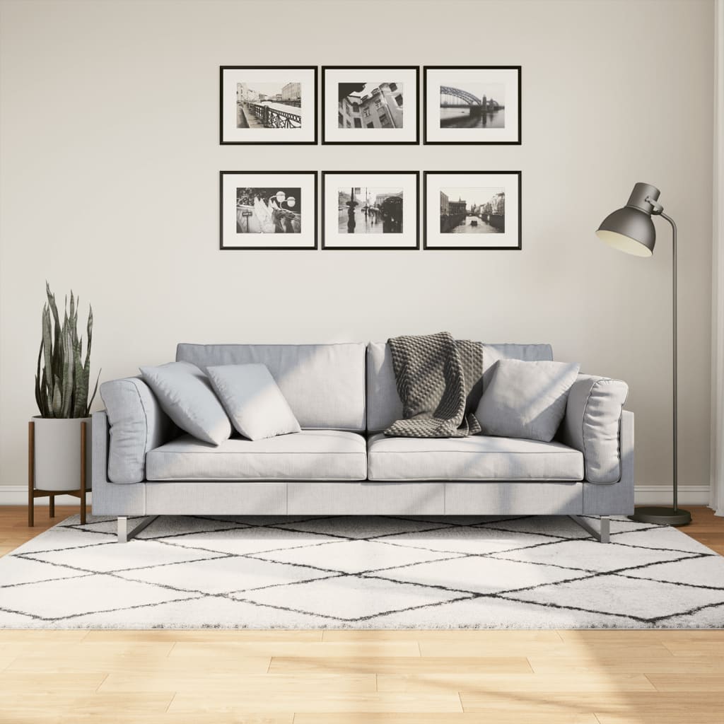 vidaXL Шаги килим с дълъг косъм, модерен, кремав и черен, 140x200 см