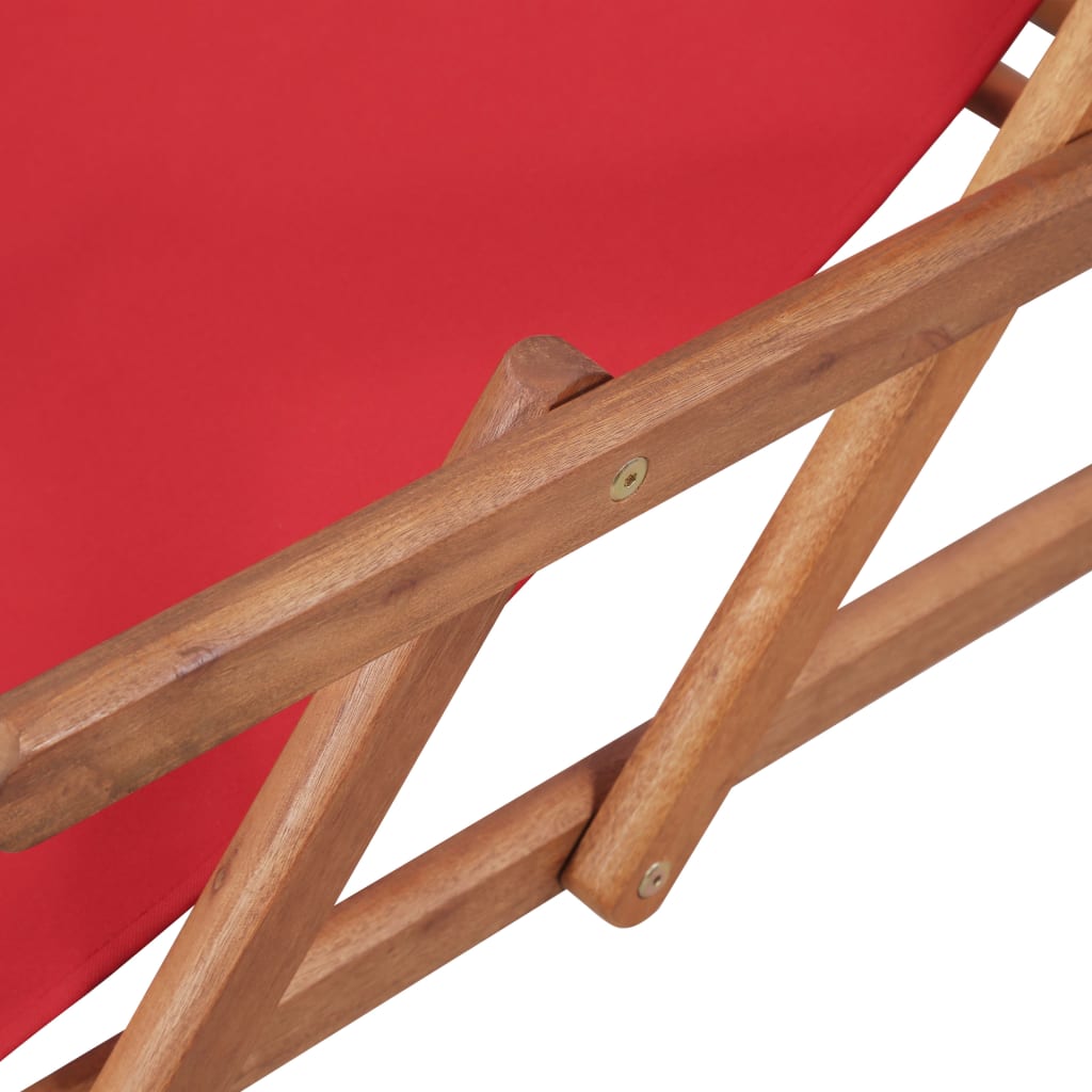 vidaXL Сгъваем плажен стол, текстил и дървена рамка, червен