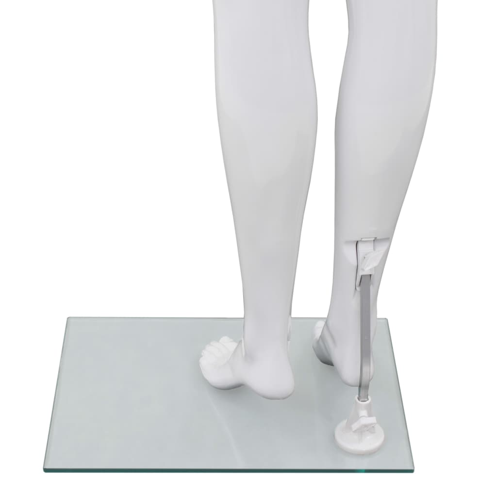 vidaXL Женски манекен в цял ръст, стъклена основа, бял гланц, 175 см