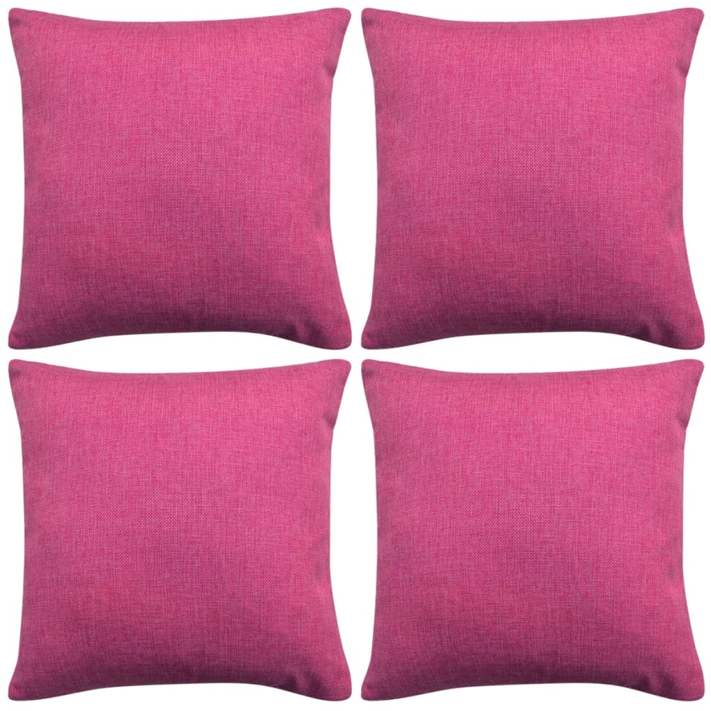 vidaXL Калъфки за възглавници, 4 бр, ленен вид, розови, 80x80 см