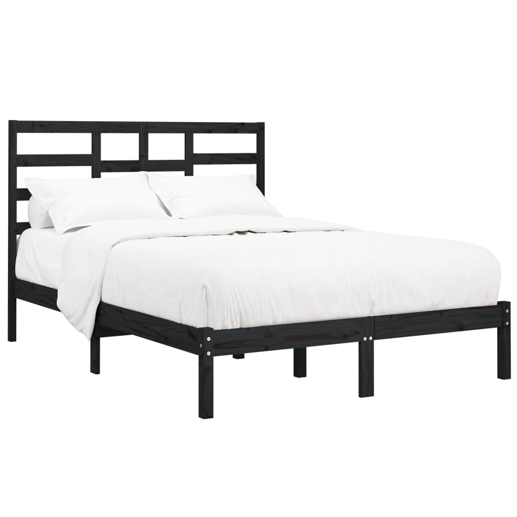 vidaXL Рамка за легло, черна, дърво масив, 150x200 cм, King Size