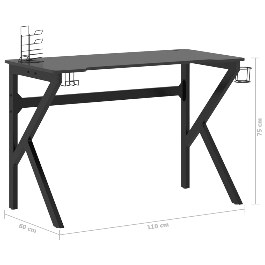 vidaXL Гейминг бюро с К-образни крака, черно, 110x60x75 см