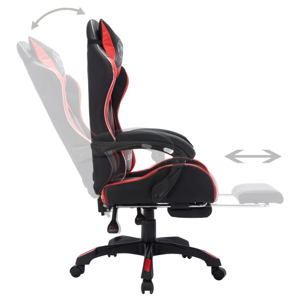 vidaXL Геймърски стол RGB LED осветление червено/черно изкуствена кожа