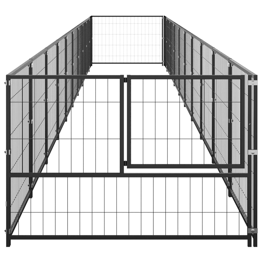 vidaXL Клетка за кучета, черна, 10 м², стомана