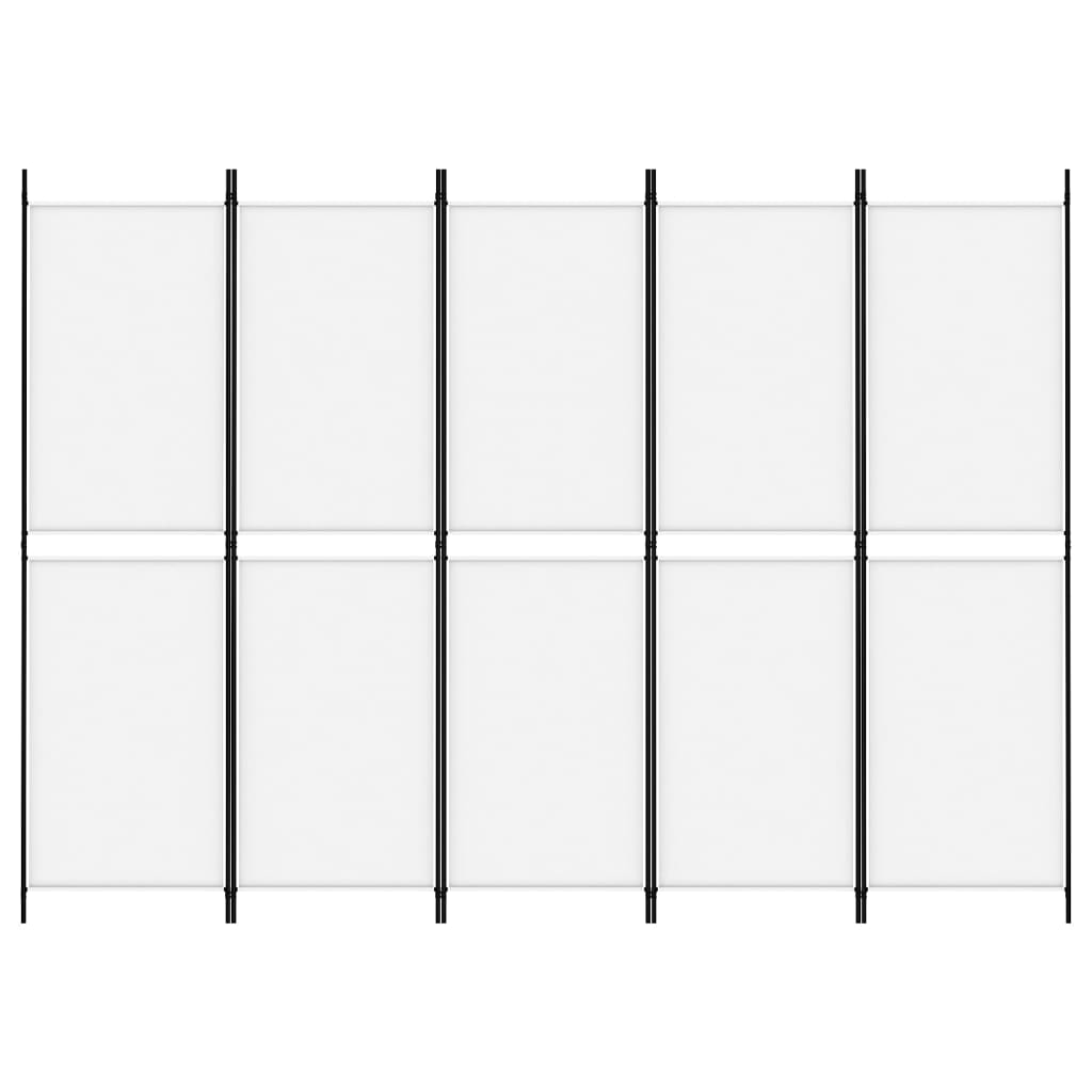 vidaXL Параван за стая, 5 панела, бял, 250x180 см, текстил