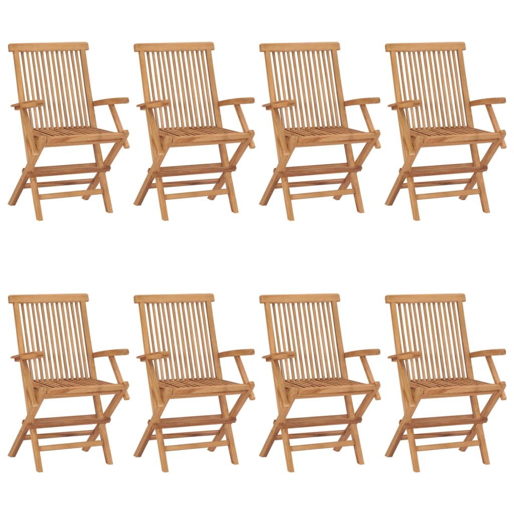 vidaXL Градински столове с яркозелени възглавници 8 бр тик масив