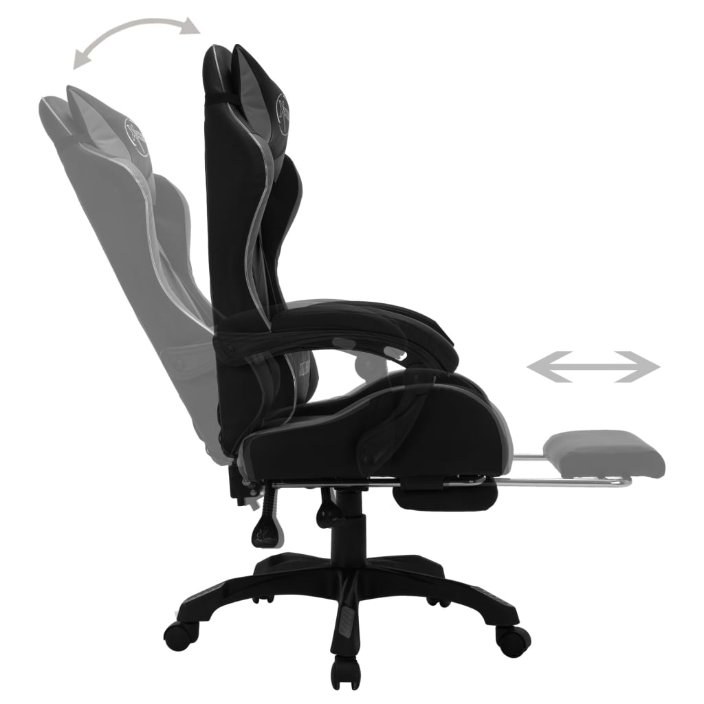 vidaXL Геймърски стол RGB LED осветление сиво/черно изкуствена кожа