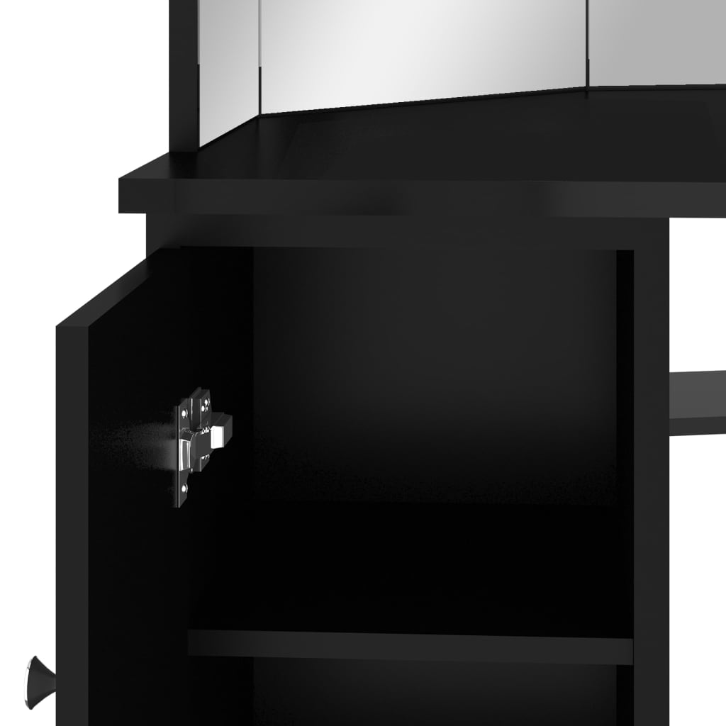 vidaXL Ъглова тоалетка с LED, черна, 111x54x141,5 см