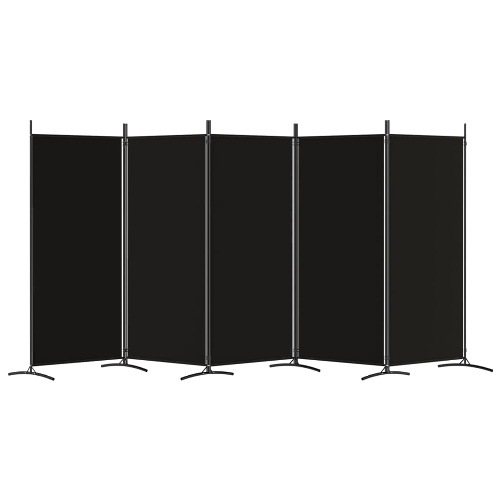 vidaXL Параван за стая, 5 панела, черен, 433x180 см, плат