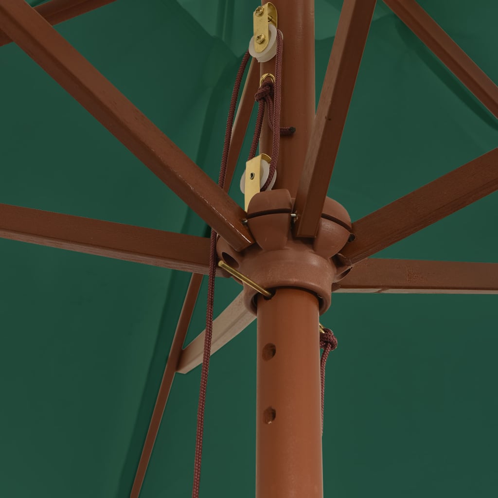 vidaXL Градински чадър с дървен прът, зелен, 299x240 см