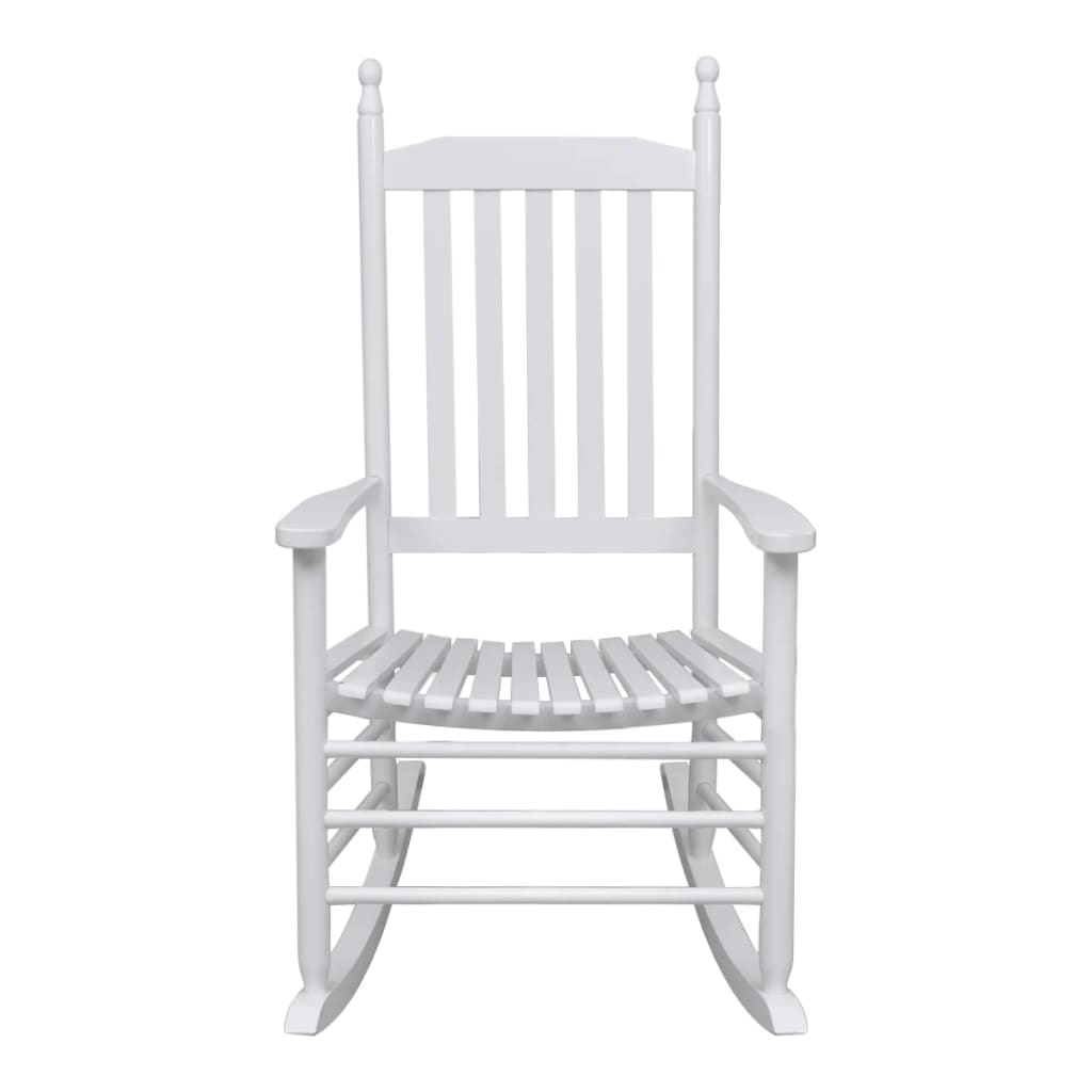 vidaXL Люлеещ се стол със заоблена седалка, бял, дърво