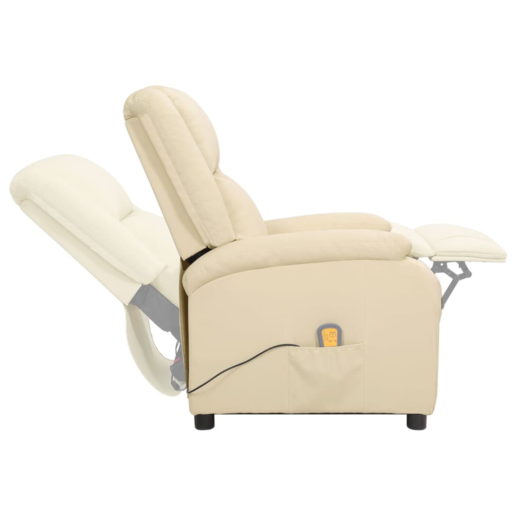vidaXL Електрически масажен стол, кремав, естествена кожа