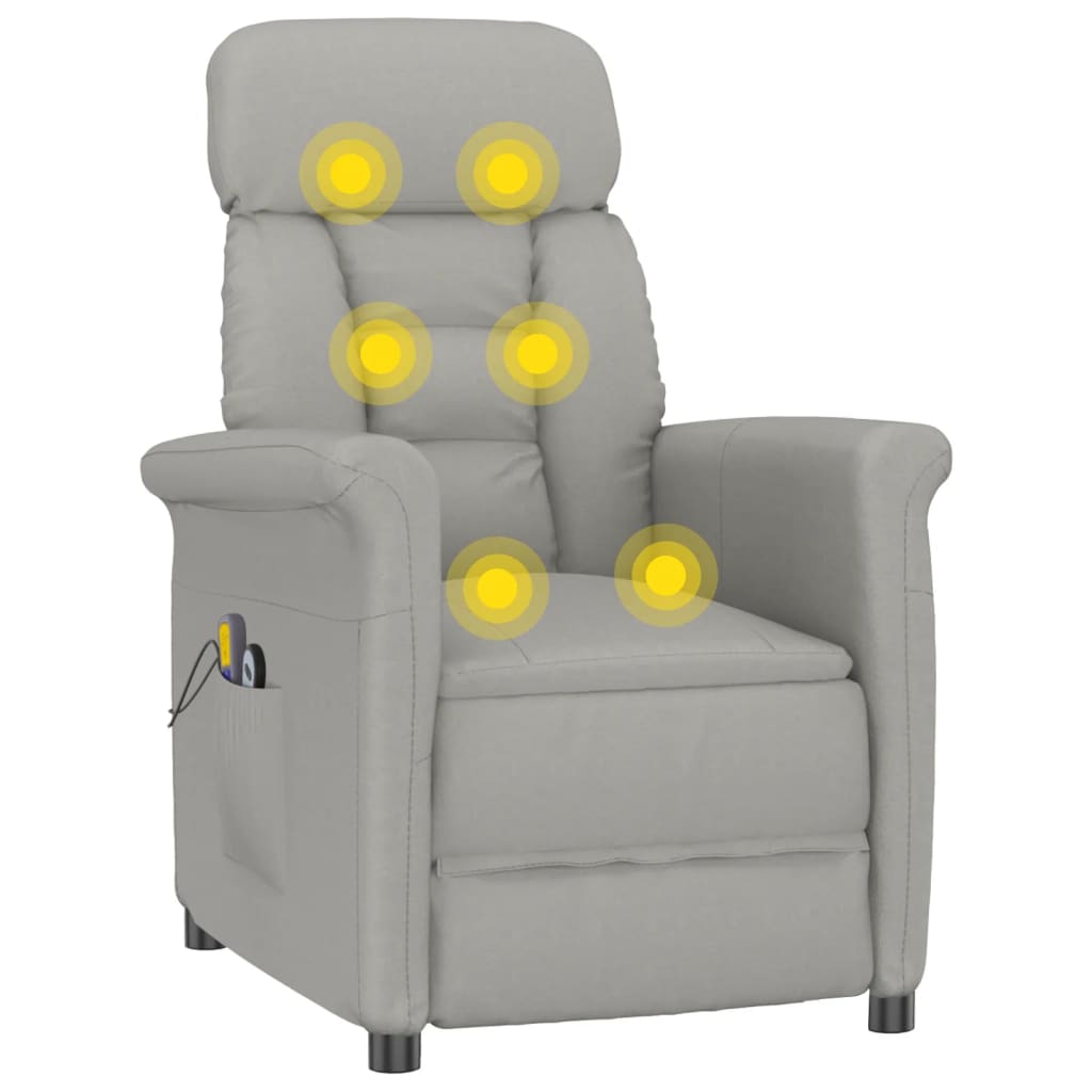 vidaXL Електрически масажен стол, светлосив, изкуствена велурена кожа