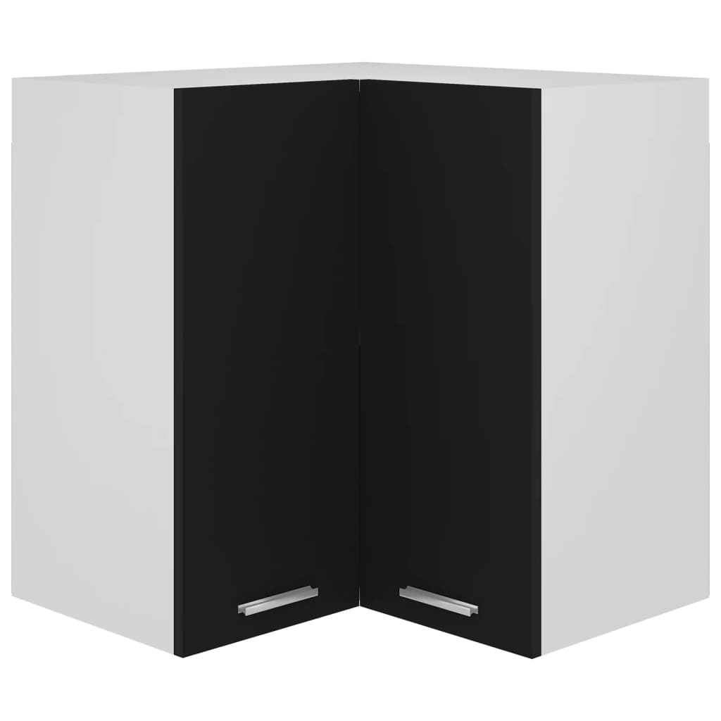 vidaXL Висящ ъглов шкаф, черен, 57x57x60 см, ПДЧ