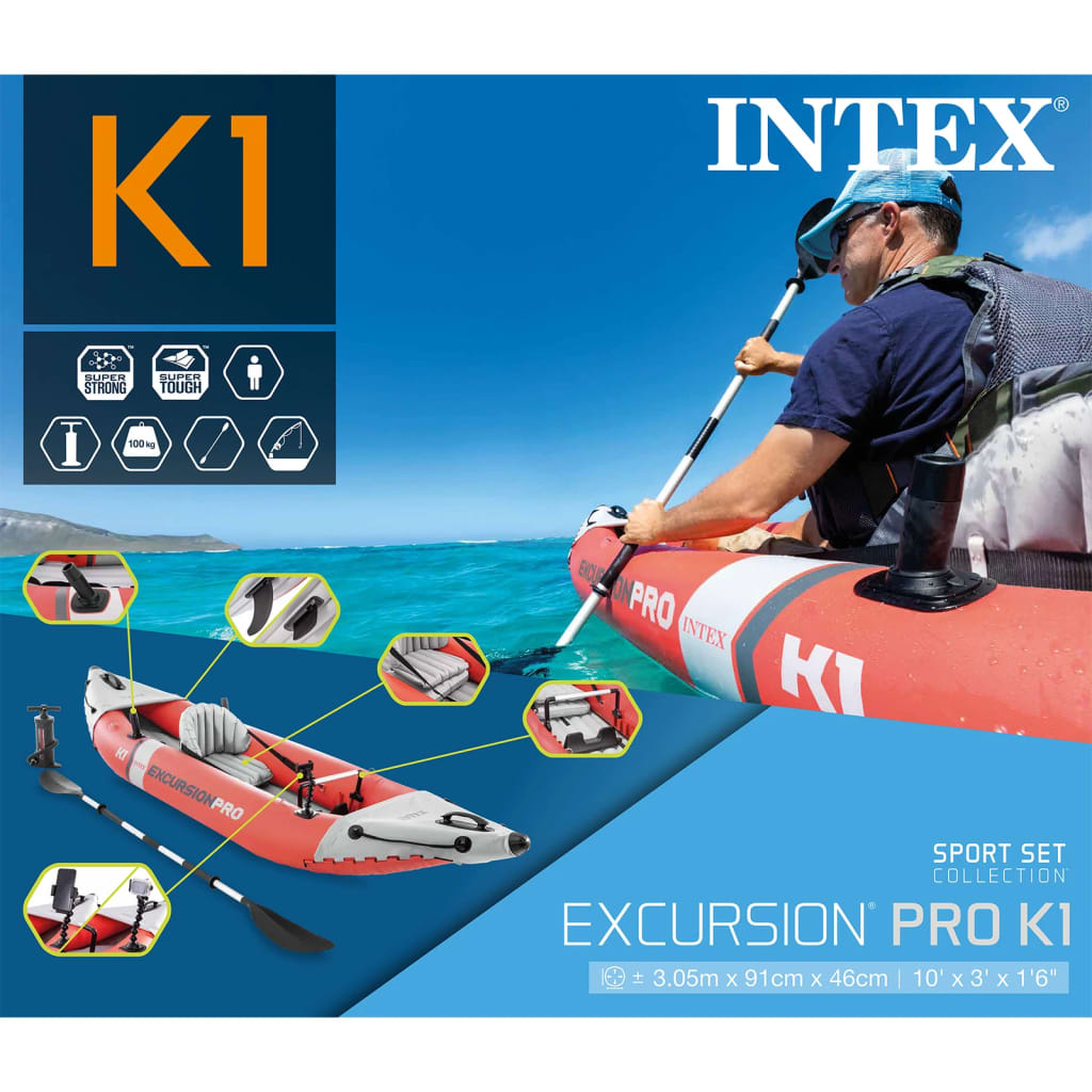 Intex Надуваем каяк Excursion Pro K1, 305x91x46 см