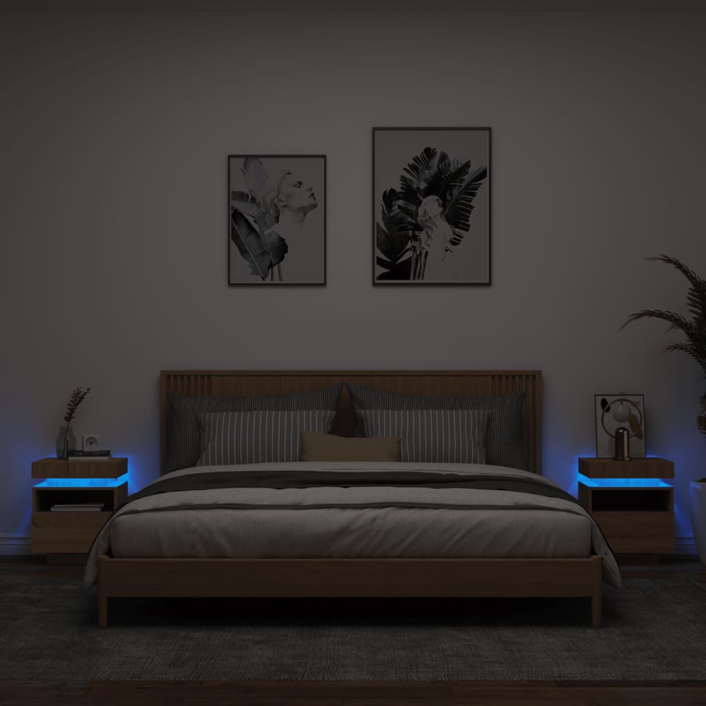 vidaXL Нощни шкафчета с LED осветление, 2 бр, сонома дъб, 40x39x48,5см