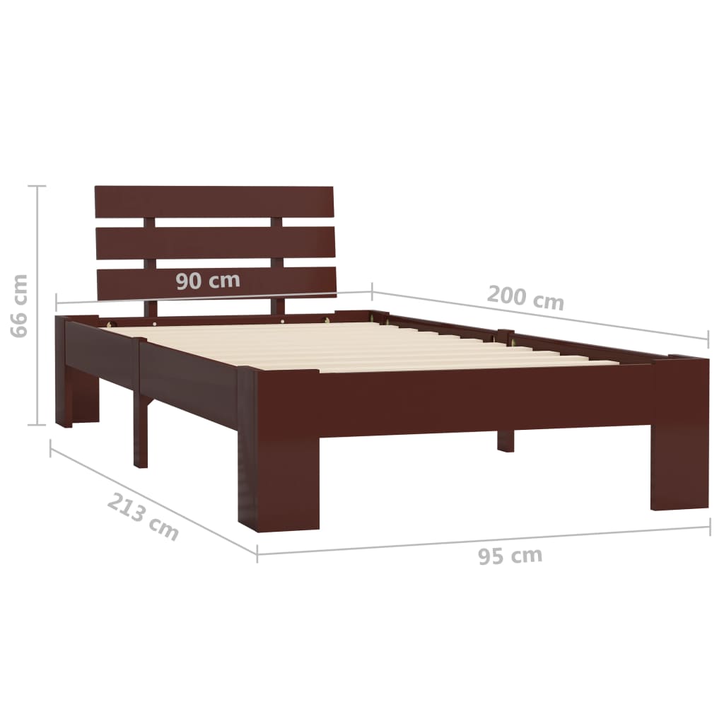 vidaXL Рамка за легло, тъмнокафява, бор масив, 90x200 см