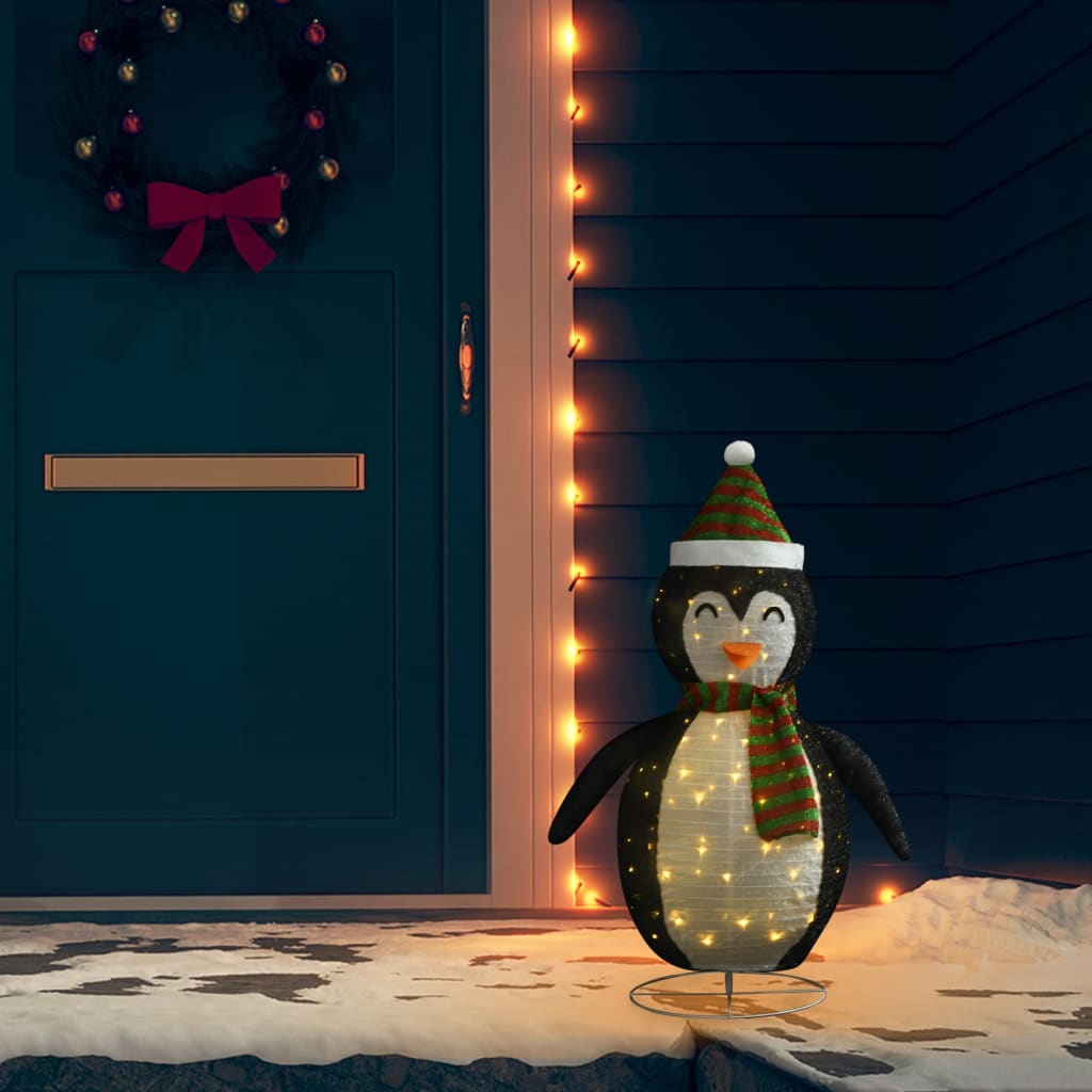 vidaXL Декоративен коледен снежен пингвин LED лукс плат 90 см