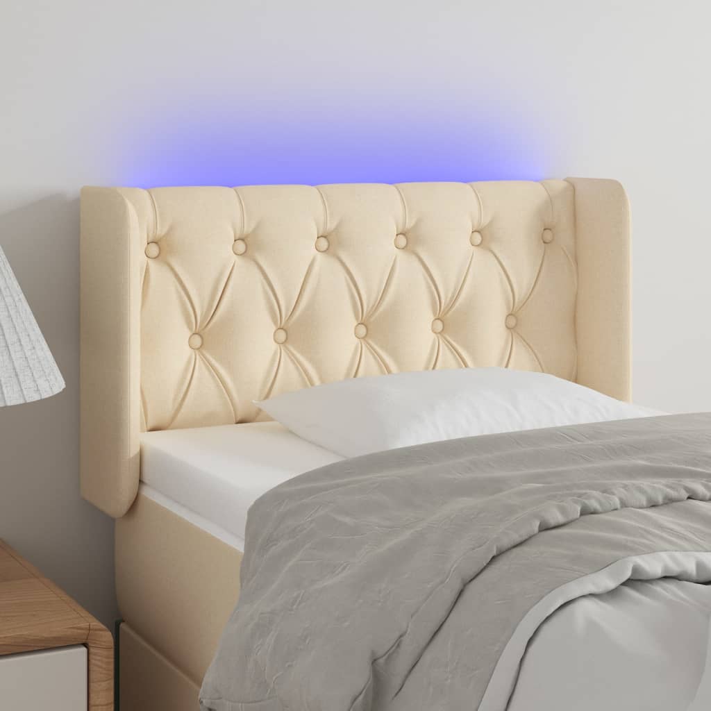 vidaXL LED горна табла за легло, кремава, 83x16x78/88 см, плат